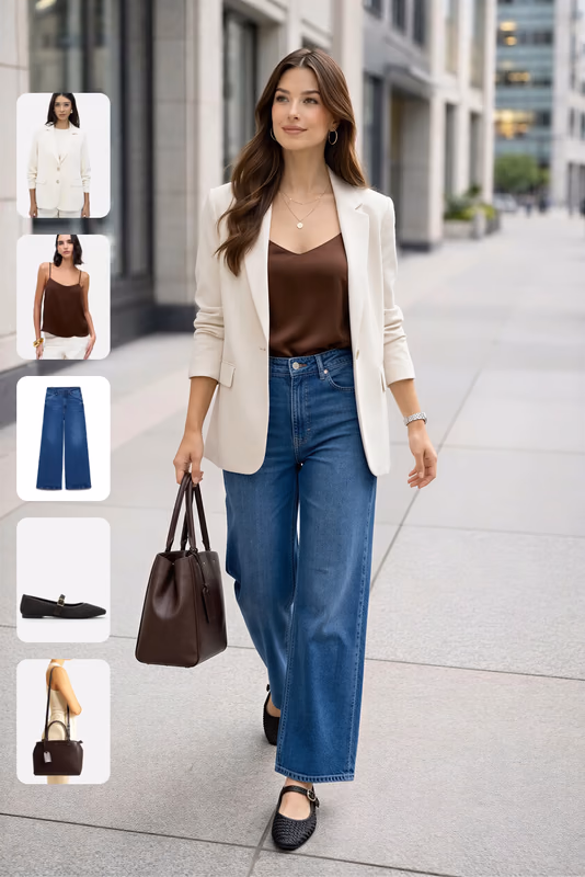 Outfit variation with a structured blazer on the same pose