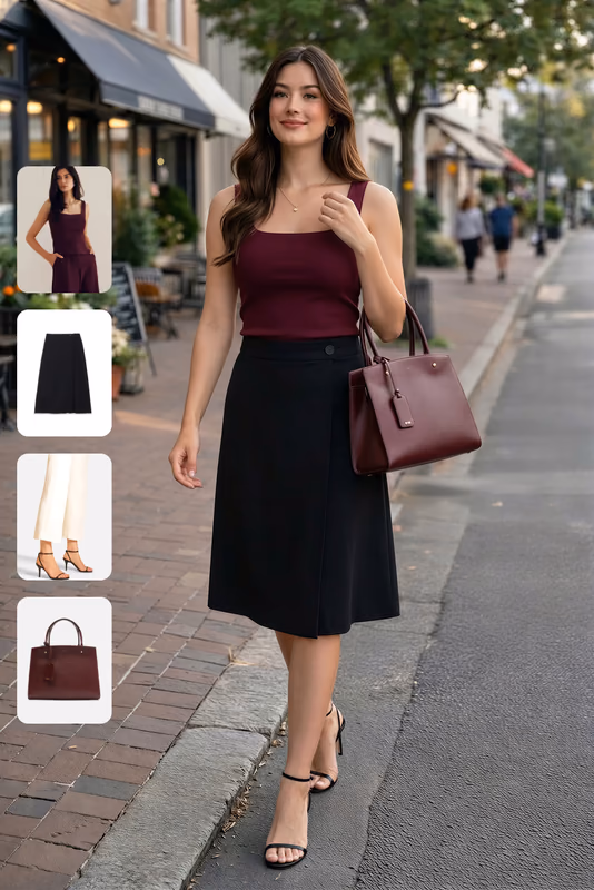 Outfit variation with a dress on the same pose and background