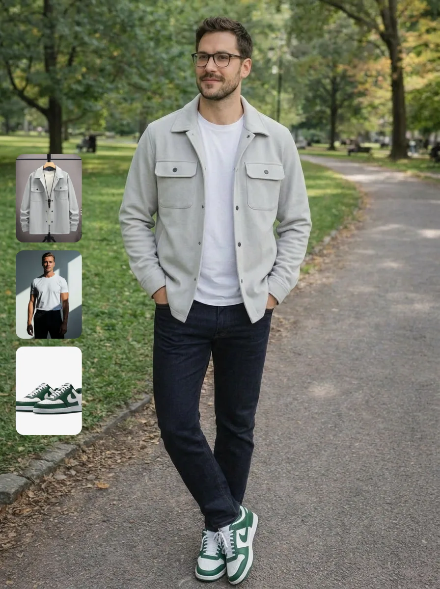 Generated look using the same pose and background